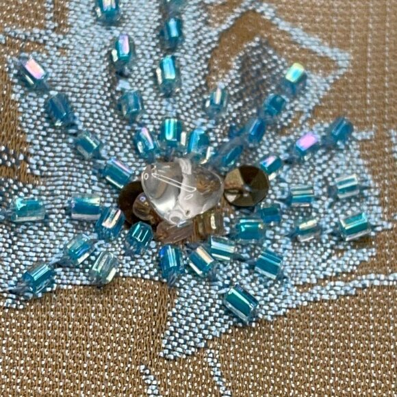 Carmen Marc Valvo SIZE 6 Camel/Aqua Beaded or Embellished Ruched Mini w Boning - Picture 4 of 8